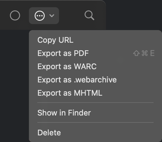 Das Optionen-Menü mit den Export-Befehlen.