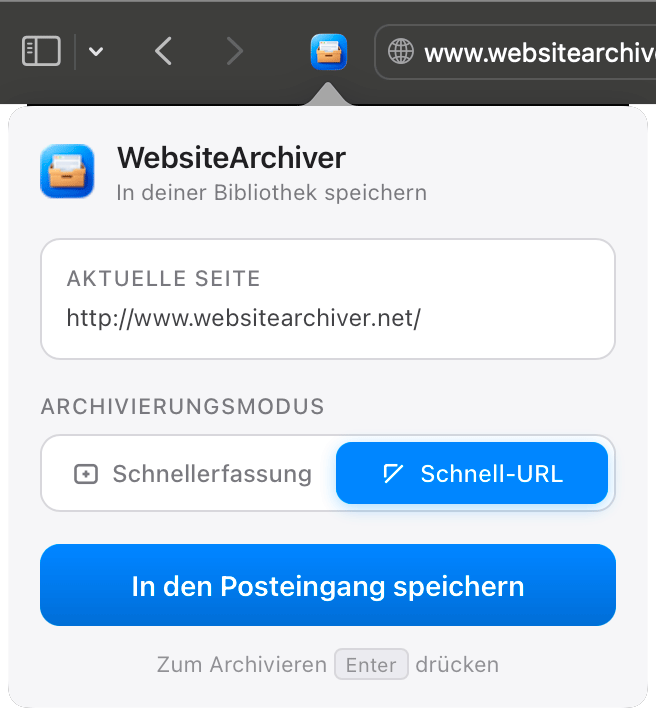 Das Popup der Safari-Erweiterung.