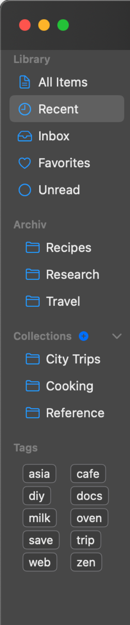 Die macOS-Seitenleiste: Filter, Ordner, Sammlungen und Tags.