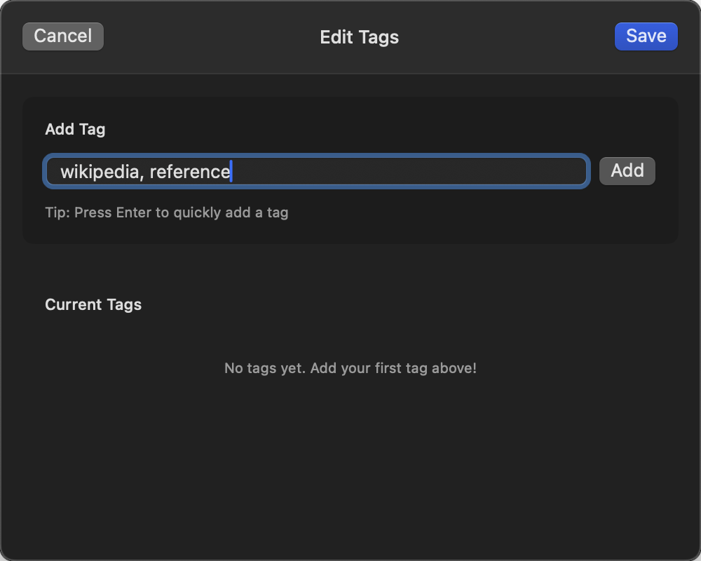 Tags eines Elements bearbeiten.
