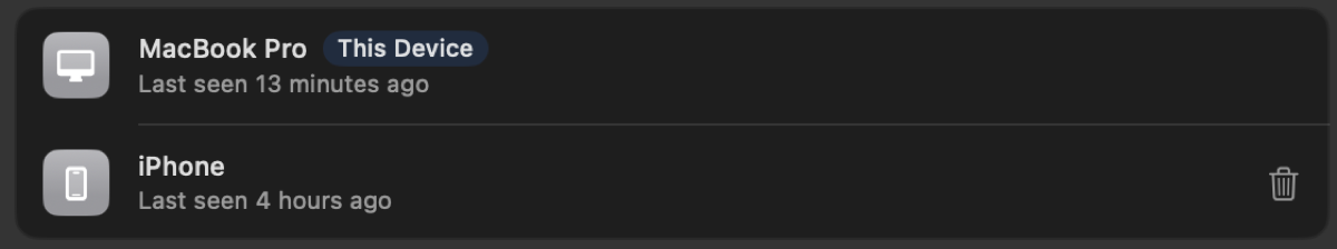 Die Geräteliste in den Sync-Einstellungen.