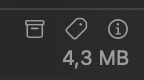 Die Kopfzeile: Status-, Tag- und Info-Icon, darunter die Dateigröße.